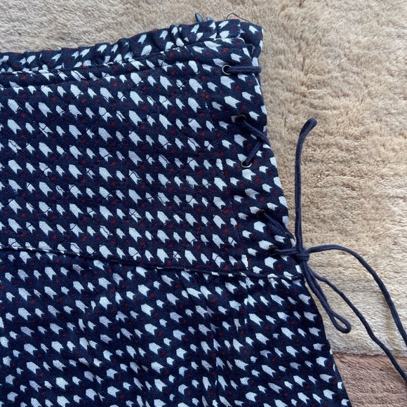 Zara Flowy Mini Skirt - Navy Blue with a Red & White Print - Side Ties & Ruffle - Picture 3 of 3